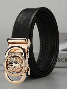 Men's Leather Belt With Automatic Buckle, G-Letter Pattern, Versatile Casual Business Belt For Young Men - Multicolor - View 2