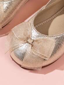 2026春季新款女童蝴蝶结公主鞋，弹性软底，幼儿芭蕾舞鞋，适合婴幼儿的百搭小皮鞋 - 金色 - 查看 6