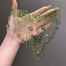 1PC Sweet And Cool Beaded Green Butterfly Necklace, Exquisite And High-End, Niche Style For  Girls, Tassel Women's Collarbone Chain - 10-3234 綠色 - 查看 5
