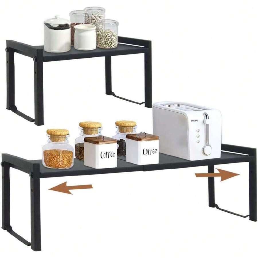 Expandable Cabinet Shelf 13.8~26inch(L), Stackable Kitchen Shelf Organizer, Countertop Storage Pantry Rack, Durable Metal Sink Rack, (2 Black L), 44579754 - Olive Green - View 1