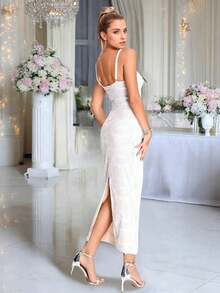 [Hot New Arrivals Spring/Summer 2026] Solid Color Spaghetti Straps Pearl Sequins Decoration Hollow Slit Elegant Slim Long Dresses Women Exquisite Ceremony Big Size Wedding Prom Party Spring - trắng - Xem 7