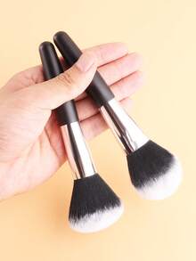 ronshadow 2支短柄黑银色散粉刷+化妆海绵，柔软有弹性的化妆刷套装，打造无瑕底妆工具 - 黑色 - 查看 6