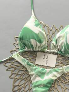 Bộ bikini nữ mùa hè in họa tiết toàn thân, kiểu buộc dây cổ và quần tam giác. - Nhiều màu - Xem 4