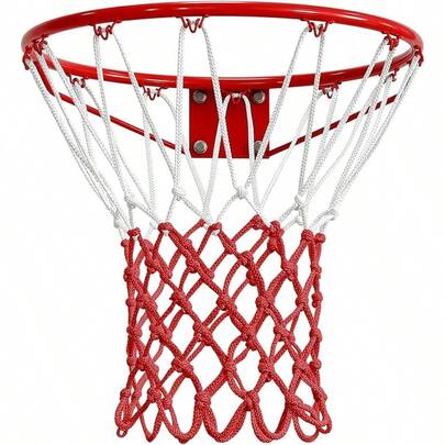 Basketball Net 1 Pack, Heavy Duty Basketball Net Replacement Weather Anti Whip Polyester Basketball Hoop Net Fits Standard Indoor Or Outdoor Court Use - Easy Install (Red White)