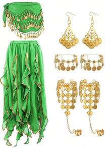 5件套肚皮舞配饰套装，包括肚皮舞腰链、爵士舞性感腰链和脚链（多种颜色可选）。 - 彩色 - 查看 17