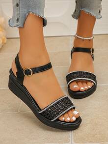Women's Simple Gold Wedge Sandals, Fashionable And Elegant, Comfortable And Versatile, Suitable For Daily Wear And Outdoor Activities In Summer - Black - View 5