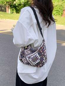 Large Capacity Canvas Bag, Commuter Bag, Shoulder Bag, Women's Bag, High Appearance Level, Dumpling Bag - Black - View 7