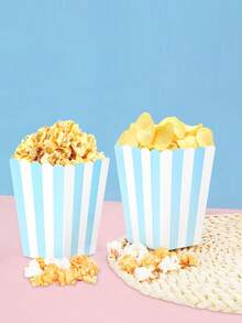 10pcs/20pcs/50pcs Kotak Popcorn Mini Bergaris Biru & Putih, Kantong Popcorn Permen Snack, Wadah Popcorn, Kotak Popcorn, Gelas Dekorasi Pesta Film, Wadah Kertas, Pesta Ulang Tahun, Dekorasi Pesta Pengungkapan Jenis Kelamin Bayi - Biru dan Putih - View 1