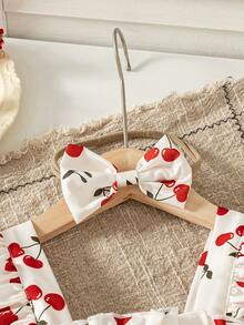 Đầm ngắn tay bồng in hình quả anh đào dễ thương cho bé gái mùa hè, kèm dây buộc tóc nơ. - trắng - Xem 6