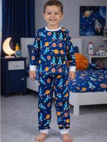 Boys' Space Rocket Planets Long-Sleeved Pajamas, Comfortable Premium Knit, Sizes 2 To 12 Years - TÊN LỬA - Xem 5