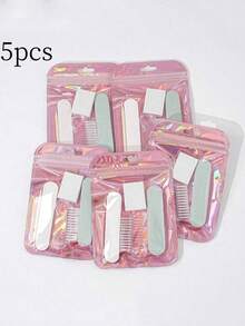 1/3/5 Pcs Manicure Set, Mini Nail File And Orange Wood Stick Set, Double-Sided Nail File, Wooden Cuticle Pusher, Nail Cleaning Tools, Nail Buffers, Nail Brushes - Pink - View 9