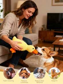1pc Yellow Squeaky Duck Dog Toy - Soft & Durable, Interactive Squeaker, Suitable For Small/Medium Dogs | Ideal For Play/Training | Perfect Pet Gift For Valentine's Day - Yellow - View 8