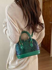 Túi xách kiểu vỏ sò họa tiết da rắn mới, túi đeo vai chéo thời trang dành cho nữ. - màu xanh lá - Xem 11