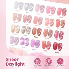 BEETLES 20 Colors 80 Pcs 5ML Jelly Gel Nail Polish Set , Milky Pink Nude Red Glitter Sheer Shades, UV LED Soak Off Nail Kit With Cat Eye Top Coat & Rubber Base, Salon Manicure Gift For Women Girls Teens - 80Pcs 20 Color Sheer Daylight - 查看 3