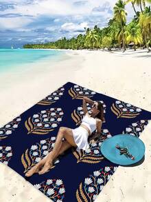 1pc Traditional Floral Pattern Picnic Blanket, Large Sand-Proof Waterproof Beach Mat, Suitable For Camping, Portable Foldable Lightweight Travel Rug, Ideal For Park Outing, Beach Trip, Barbecue And Other Outdoor Activities - C - View 17