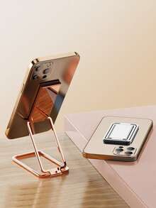 1pc Alloy Mini Foldable Stand Metal Rectangular Ring Holder, Multifunctional Rotatable Metal Foldable Phone Stand, Tiltable & Adhesive For IPhone, Android Phones, Phone Accessory, Phone Charm, Mother's Day Birthday Gift For Mom - Multicolor - View 2