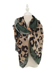 1pc Leopard Print Geometric Patchwork Pattern Scarf, Headband, Neckerchief - Multicolor - View 3
