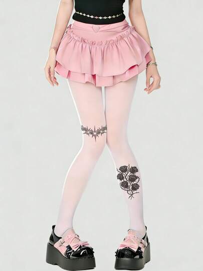 1双女士天鹅绒玫瑰心形锁链印花连裤袜，非常适合婚礼季，新颖独特，舒适时尚，适合日常穿着、通勤、节日派对和外出活动。