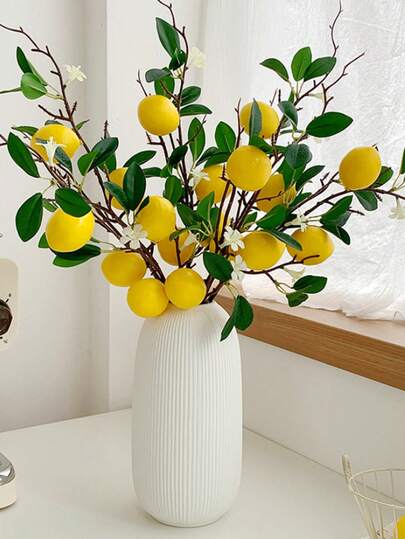 1/3/5 piezas Ramas artificiales de limón de 60cm con frutos de limón amarillos y hojas verdes, estilo granja para decoración de hogar, cocina, jarrón, boda, fiesta, decoración del hogar, decoración de boda con cítricos, tallos de limón artificiales