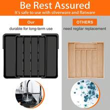 Kitchen Silverware Organizer For Drawer - Expandable Silverware Drawer Organizer Adjustable Utensil Drawer Holder, Flatware Cutlery Organizer For Spoons & Forks Kitchen Storage, Black, S - 黑色 - 查看 6