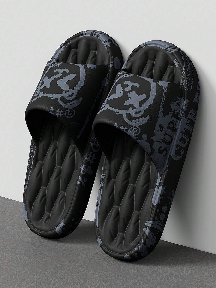 Dép đi trong nhà unisex, dép mềm mại in hình gấu hoạt hình XV, thích hợp cho mùa hè, màu đen/trắng, cỡ lớn 46-49. - màu đen - Xem 1