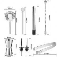 Bộ 5/6/9 bình lắc cocktail Boston bằng thép không gỉ 750ml, kiểu dáng tối giản, hình trụ màu bạc, dụng cụ pha chế chuyên nghiệp phù hợp cho các bữa tiệc tại nhà và lễ hội. - Xem 2