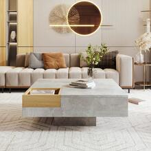 Modern Coffee Table / Concrete Grey Coffee Table / Rectangular Living Room Table With Storage / Robust And Durable / Suitable For Living Rooms And Office Areas, 72*72*30 Cm - Grey - View 3