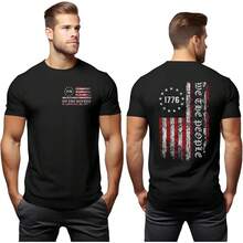 Mens American Flag Shirt 4th Of July T-Shirt USA Flag 1776 Patriotic Tee Memorial Day Tops - 黑色 - 查看 6