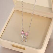 Luxury Pendant Necklace For Women, Unique Niche Design, High-End Bowknot Choker, Exquisite Collarbone Chain, Popular Accessory - 7#灰色珍珠仿鋯石吊墜項鍊 - 查看 9