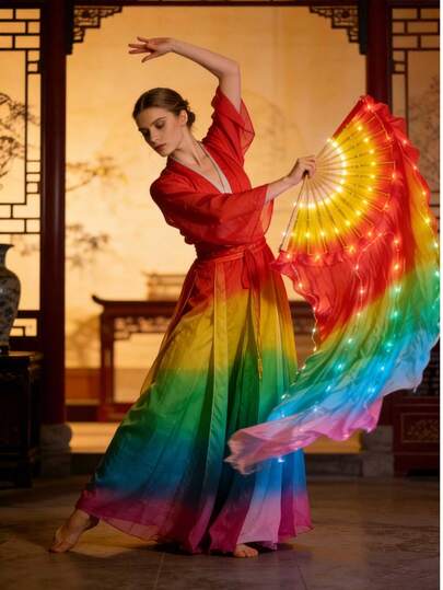 1.5米LED灯扇 | 蓝白渐变柔光灯条 | 无需电池 | 肚皮舞舞台派对婚礼表演道具