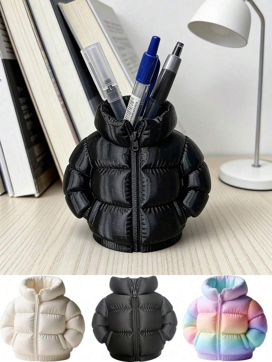 可爱鸭子羽绒服造型笔筒,创意3D打印趣味杯垫套装,适合学生教室、家庭办公室桌面装饰、桌面收纳 - 彩色 - 查看 1