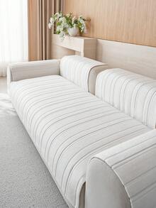 1 buah Sarung Sofa Tebal Warna Solid Motif Garis 3D, Bagian Belakang Anti Selip, Ramah Hewan Peliharaan, Tahan Lama, Tahan Noda, Lembut di Kulit, Dapat Dicuci dengan Mesin, Dekorasi Rumah Liburan, Cocok untuk Sandaran Tangan dan Sandaran Punggung Sofa 1/2/3/4 Dudukan - Krem - View 7