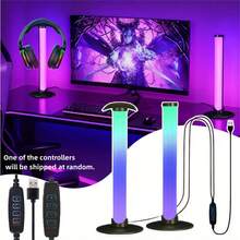 1/2pcs RGB Gaming Atmosphere Table Lamp, 360 ° Full Screen Lighting, Table Lamp With Color And Brightness Control Buttons, USB Powered PC Monitor Backlight, Bedroom Gaming Table Lighting (With Headset Holder, Without Headphones) - Black - View 10