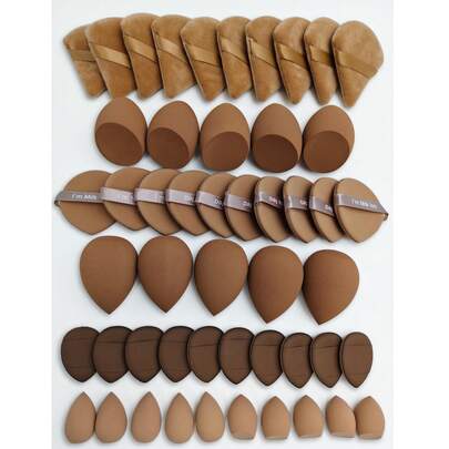 50/40/30/20/10/5件装化妆海绵套装，包含：10个液体化妆海绵+10个迷你液体化妆海绵+10个三角粉扑+10个气垫粉扑。适用于面部化妆、家居装饰、梳妆台、旅行、卧室等多种场合。全套化妆配件，价格实惠，是圣诞礼物、礼品、女士礼物、圣诞礼物的理想之选。