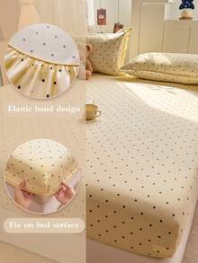 2/3pcs Skin-Friendly & Comfortable Minimalist Fitted Sheet Set, Printed Bedding, Mattress Protector, Bed Cover, Bed Sheet, Breathable Anti-Pilling Mattress Pad, Home Decor, Suitable For All Bed Sizes - Double, Full, Queen, King, All Seasons, Dust-Proof Fitted Sheet, Machine Washable - Gold - View 5