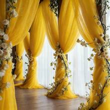 1pc 30m Long Yellow Wedding Backdrop Curtain. Soft Mesh Fabric Suitable For DIY Decoration In Various Scenarios - Perfect For Chair Sashes, Wedding Car Ribbons, Christmas Tree Decorations, Arch Decor, Stage Setting, Living Room Decor, Ceiling Decor, Table Runners, Home Room Decor - View 7