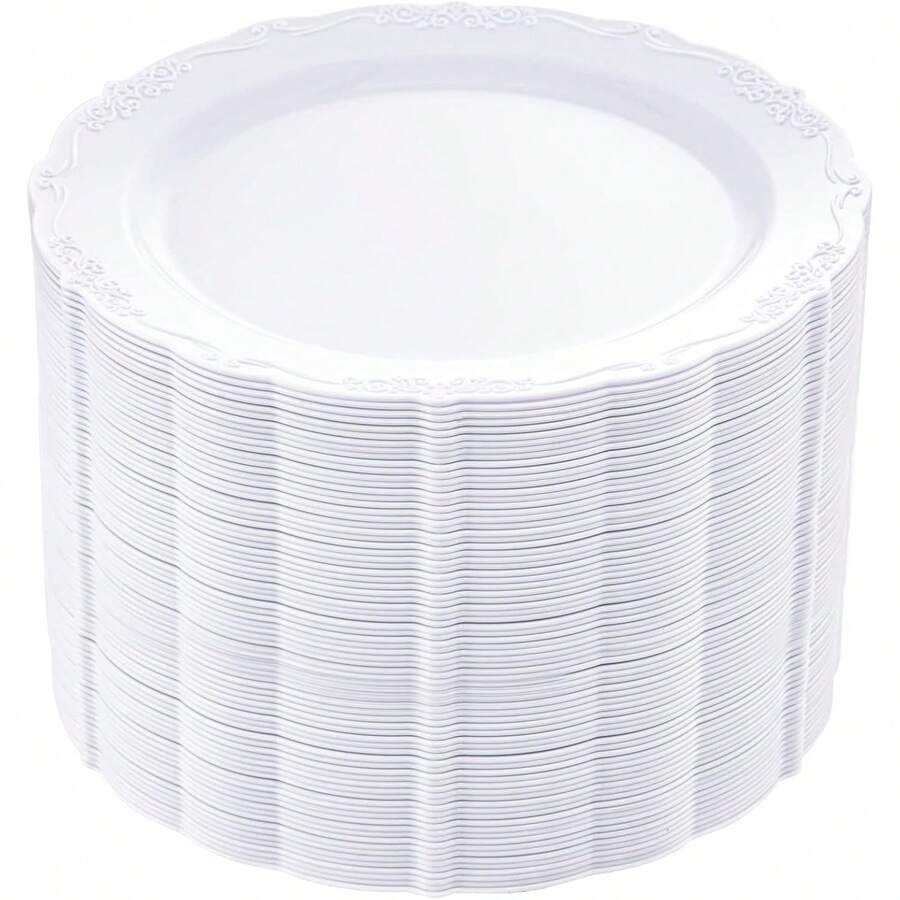 DaYmi 60PCS White Plastic Plates, Heavy Duty White  Plates Premium 10inch Dinner Plates Hard Plastic Plates  For Party Wedding Bridal Shower Variant 2 - A White - View 1
