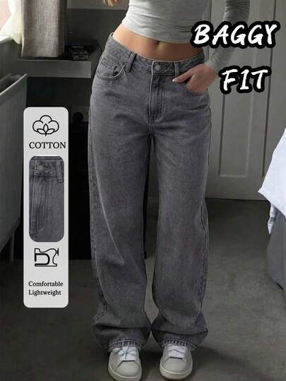 GILIPUR Y2K Style Women's Low-Waist Vintage Loose Straight Leg Jeans, Casual Versatile Bottom, Streetwear Pants