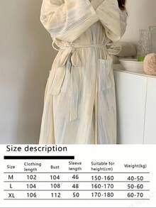 Áo choàng ngủ nữ kiểu Hàn Quốc thanh lịch, cổ chữ V, cổ kimono, thắt eo, dài đến đầu gối, thích hợp cho mùa xuân và mùa thu. - Nhiều màu - Xem 9