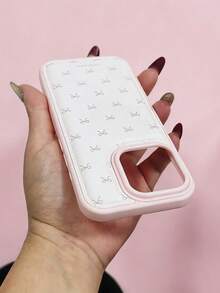 Pink Leather Bowknot Element Fashion Phone Case Bow-Knot Soft Pink Leather Bowknot Phone Case Compatible With Iphone 17 Pro Max, 17 New, 16 Pro, Protective Cover Compatible With Iphone 14, 13, 15, Fashionable Design Spring Gift - Pink - View 2