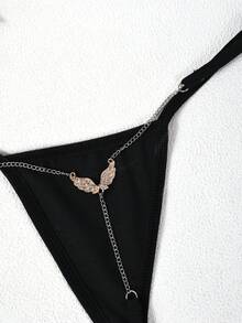 1 chiếc quần bikini đính đá lấp lánh hình cánh chim, quần lọt khe thời trang dành cho nữ. - màu đen - Xem 9