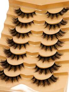 7 Pairs Thick Natural Look False Eyelashes, Cat Eye Mink Lashes, Fox Eye Lashes - Black - View 4