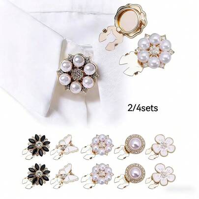2/4pcs Set Elegant Faux Pearl Button Covers, Shirt Button Covers, Clip-On Button Covers, Fashion Crystal Cufflink Set, Suitable For Tuxedo, Wedding Dress, Evening Gown Decoration, Clothing Accessory Gift, Mother's Day, Friend, Teacher's Day, Back To School, Thanksgiving Gift