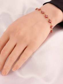 Enamel Turkish Evil Eye Bracelet, Colorful Evil Eye Pendant Bracelet For Women, Jewelry Gift - Pink - View 2