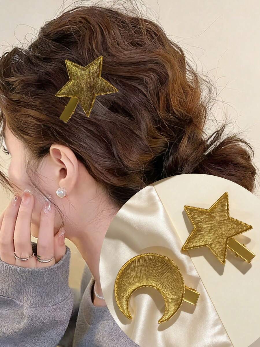 1 chiếc kẹp tóc hình trăng/sao vàng dành cho nữ, kẹp tóc hình vịt dễ thương bằng kim loại, phụ kiện kẹp tóc mái và tóc con tối giản, đa năng. - Nhiều màu - Xem 1