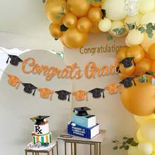 1 set Pancarta de felicitaciones Decoraciones de graduación con acentos de birrete, Banderín de graduación, Decoración de gorra de graduado para celebración de graduación, Ceremonia, Fondo, Decoración de pared, Accesorios para fotomatón, Múltiples colores disponibles - Izamiento de la bandera de la temporada de graduación - Ver 5