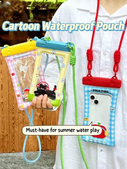 可爱卡通防水袋，通用防水手机袋，防水手机壳，防水手机包，沙滩防水手机干袋，适用于智能手机、手机配件、国际旅行、夏季露营、科技配件、旅行手机配件、钱包、户外运动、度假、游泳池、运动包、健身、运动、旅行包、男女通用、旅行必备、耐用游泳包、沙滩包