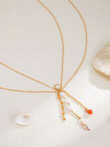 1pc Multi-Yer Baroque Irregur Pearl Pendant Tassel Body Chain, Sexy Bikini Chain, Multifunctional Chest Chain/Body Jewelry, Women Casual Daily Holiday Body Jewelry - 彩色 - 查看 4