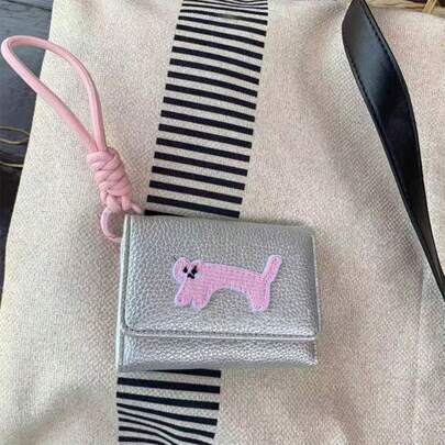 Cute Korean Style Dachshund Cloth Patch Short Wallet For Women, Multi-Card Slots, Portable & Multifunctional Card Case Money Wallet Mini Wallet Purse Wallet Small Wallet Cute Wallet Wristlet Wallet Travel Essential Summer Small Wallet