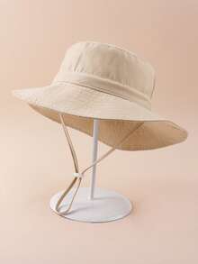 2 piezas Sombrero de cubo para niños con estampado de caballito de mar y correa para la barbilla, protección solar de verano y playa - Caballito de mar beige y rosa - Ver 2